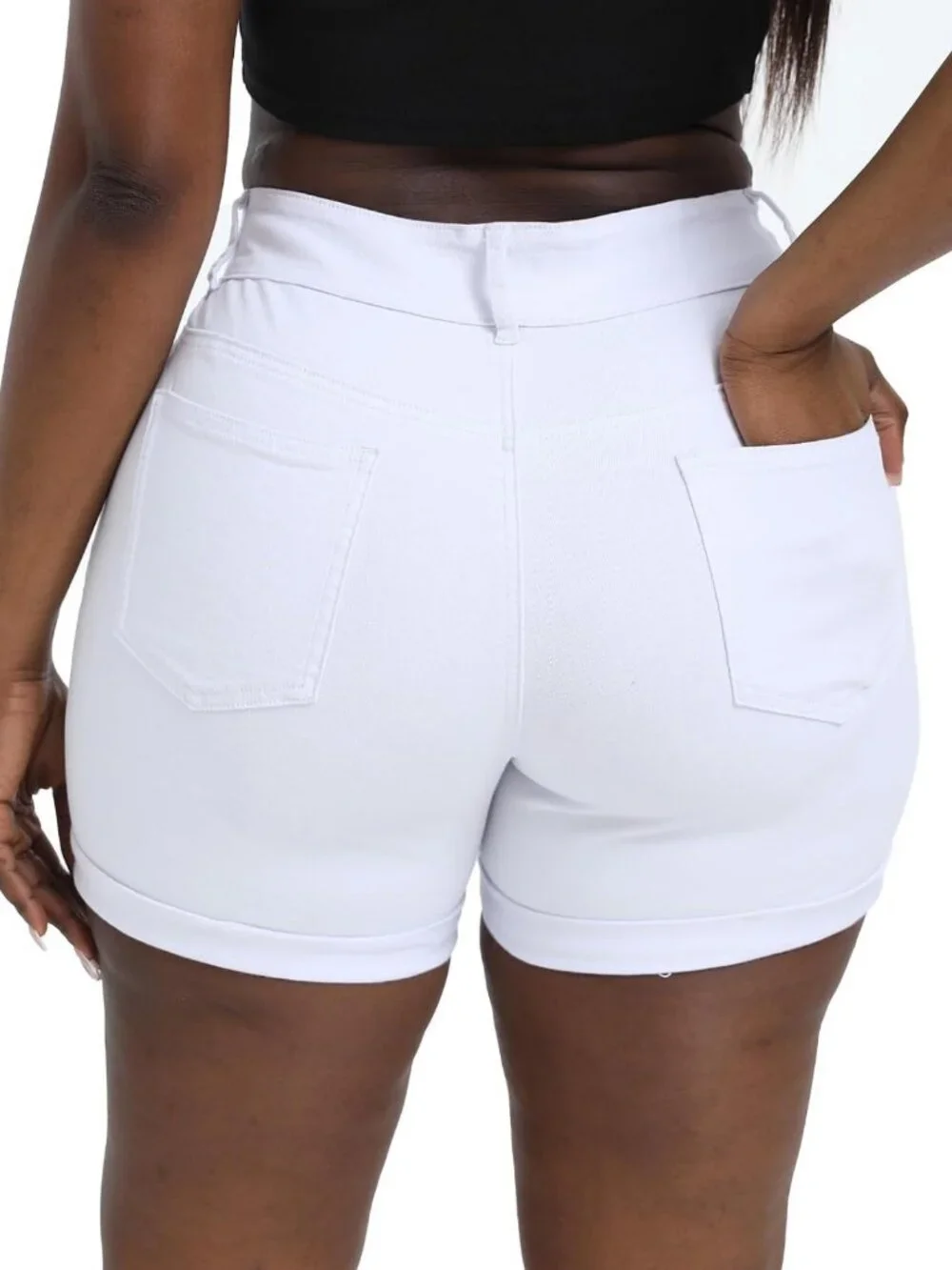 Plus Size High Waisted Distressed Jean Shorts for Women - Stretchy Denim Fold